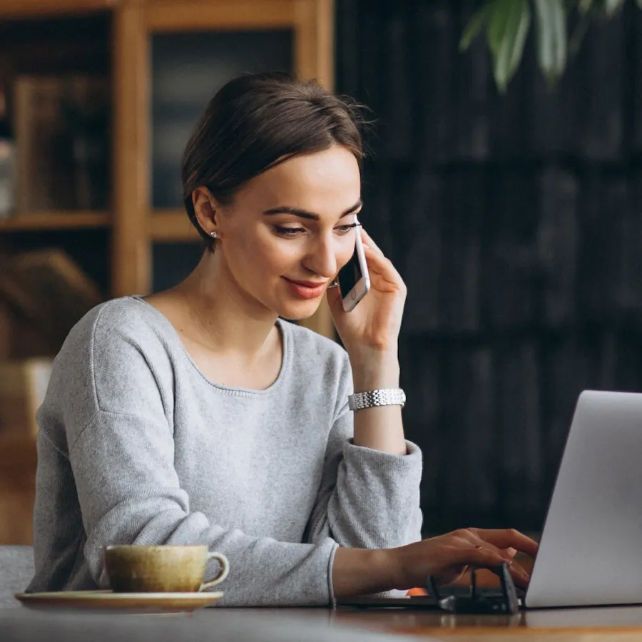 Freelancer on a phone call at a desk