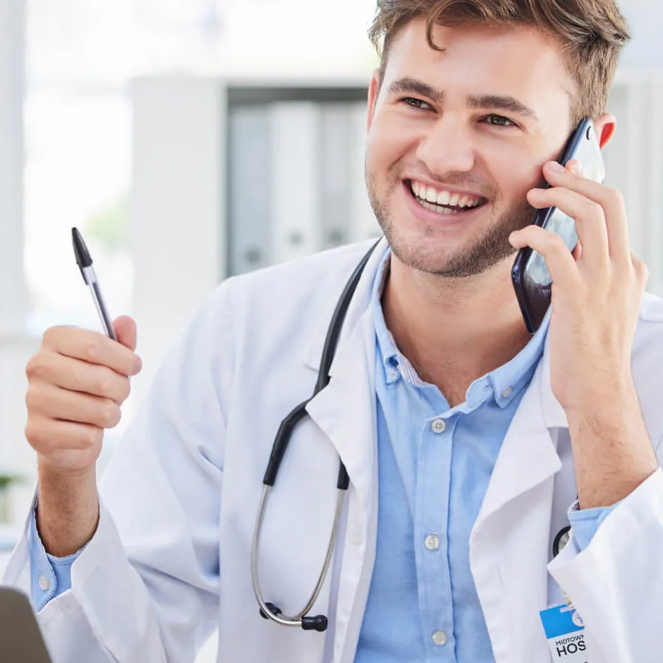 Healthcare worker on a phone call