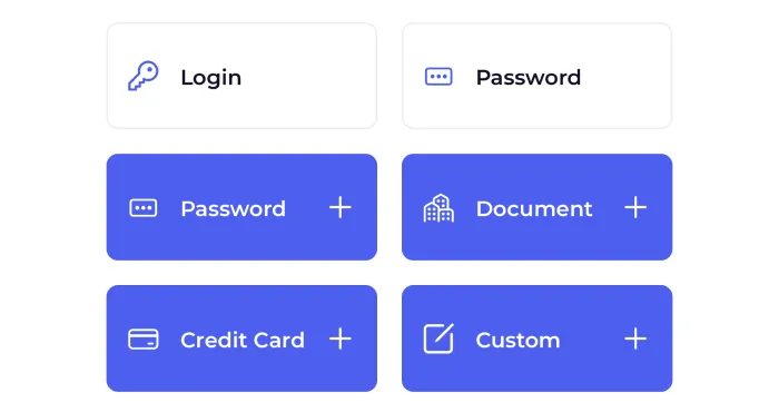 Vault entries for logins, passwords, documents and credit cards